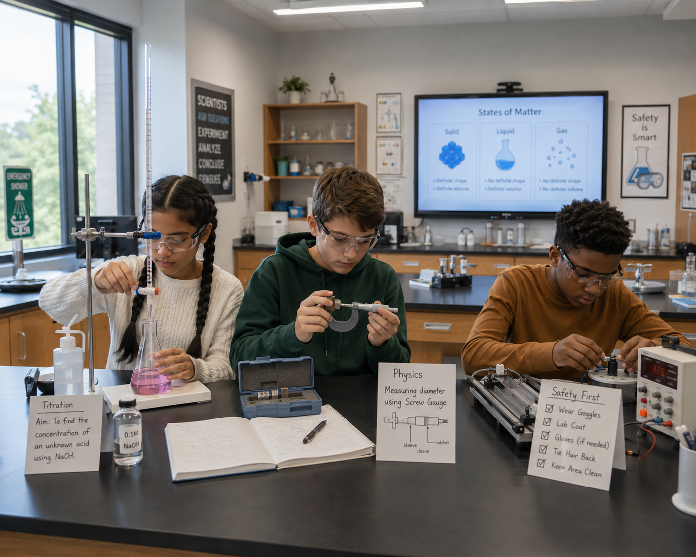Middle school students running a hands-on science experiment together